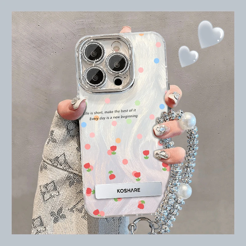 适用苹果VIVO华为OPPO小米手机壳波点玫瑰花手机壳带镜头膜个性