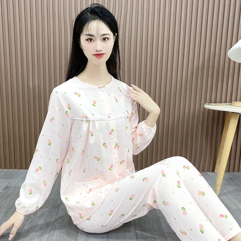 春秋新款睡衣女云朵棉宽松大码甜美少女生可外穿家居服套装Y126