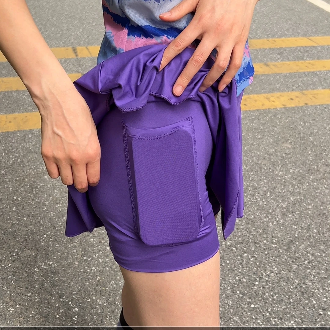 【2个口袋】超弹超软速干运动跑步瑜伽可放手机假两件短裙