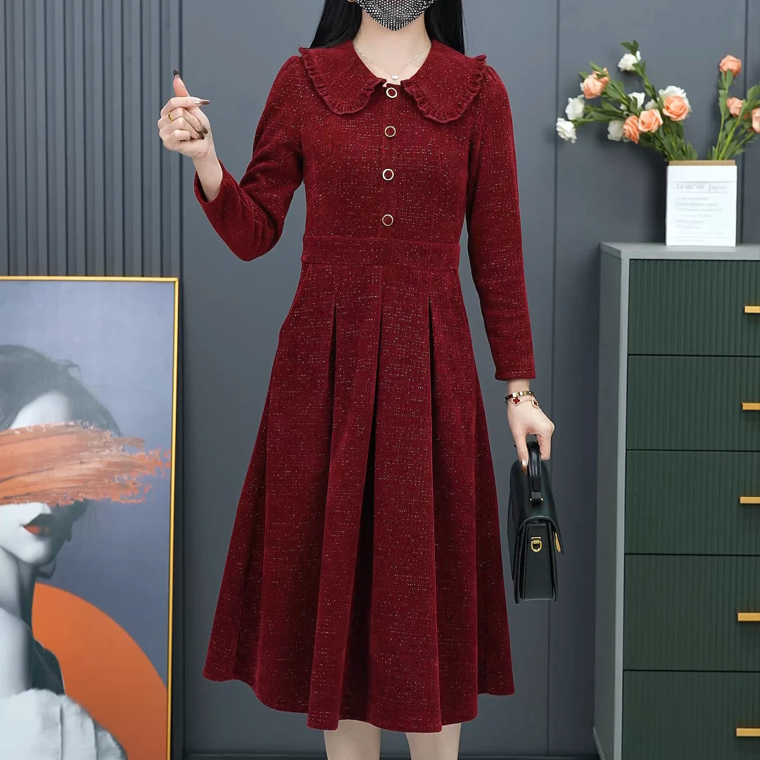 2025女装连衣裙时尚气质洋气收腰显瘦小个子娃娃领春秋连衣裙