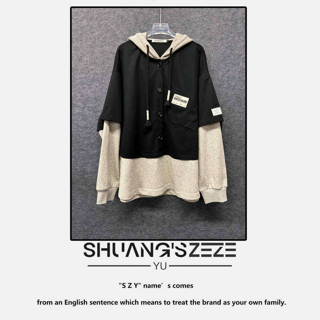 SZY 大版宽松拼色假两件长袖卫衣 YFS23858