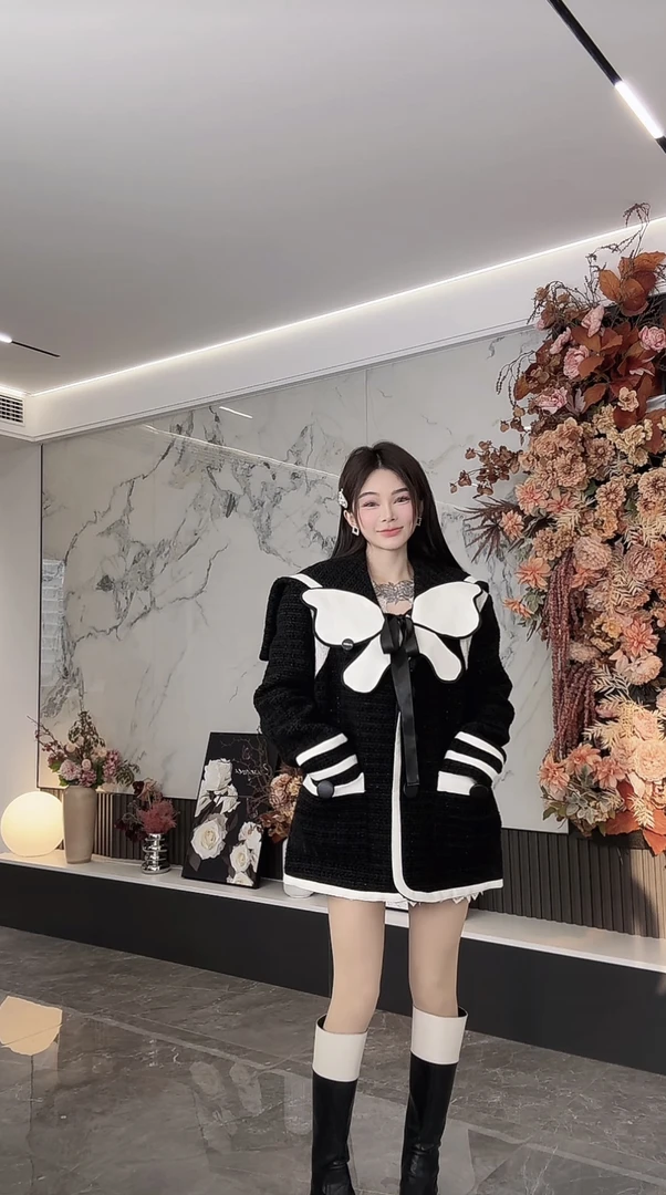 【磊磊】春季上新复古减龄学院风海军领蝴蝶设计感外套#6605