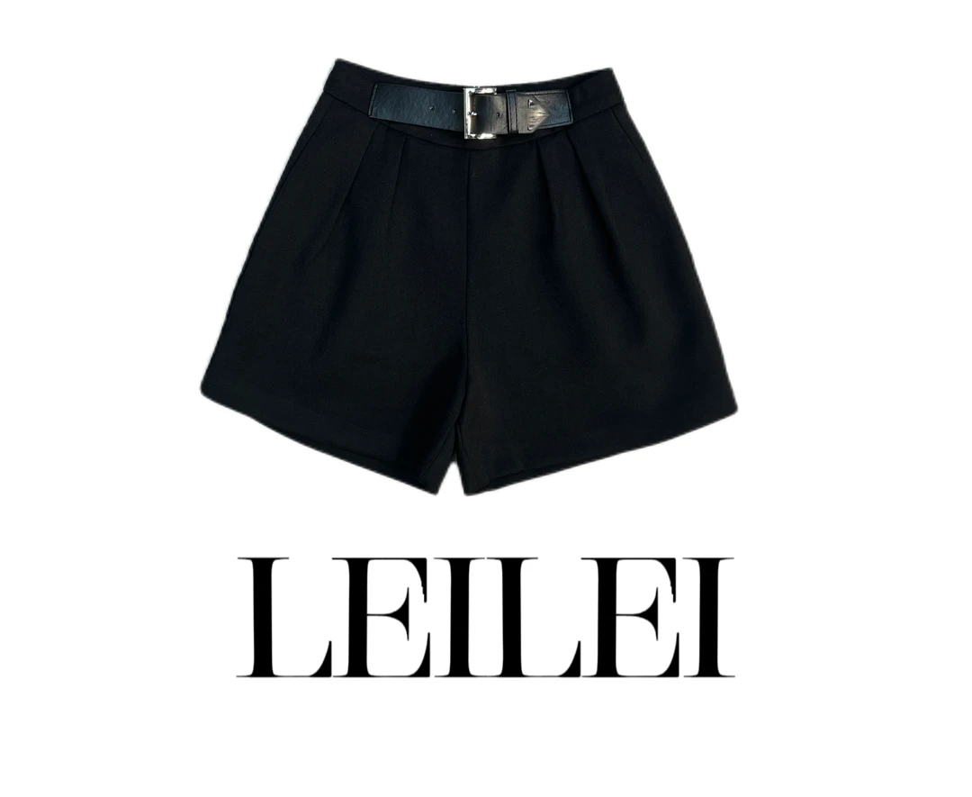 【磊磊分享】黑色毛呢西装短裤女时尚高腰宽松休闲a字阔腿裤#2277