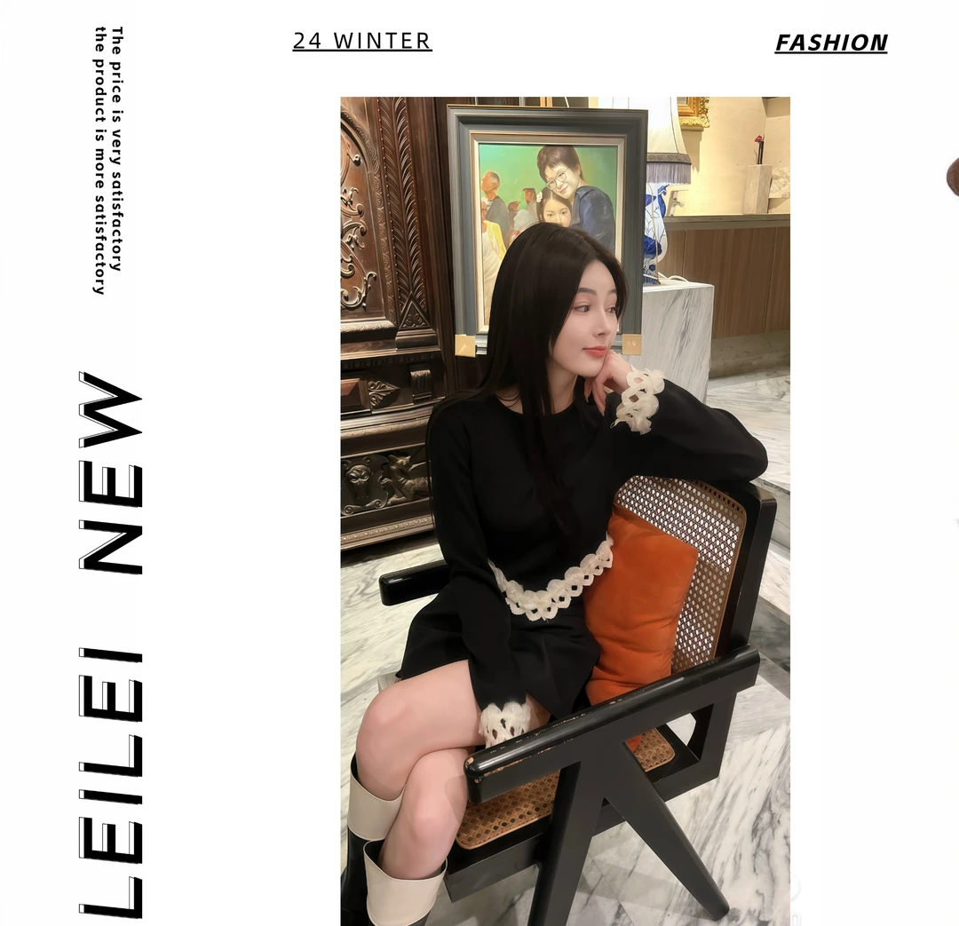 【磊磊分享】秋冬上新复古法式珍珠花朵边长袖上衣（厚感的）#8866