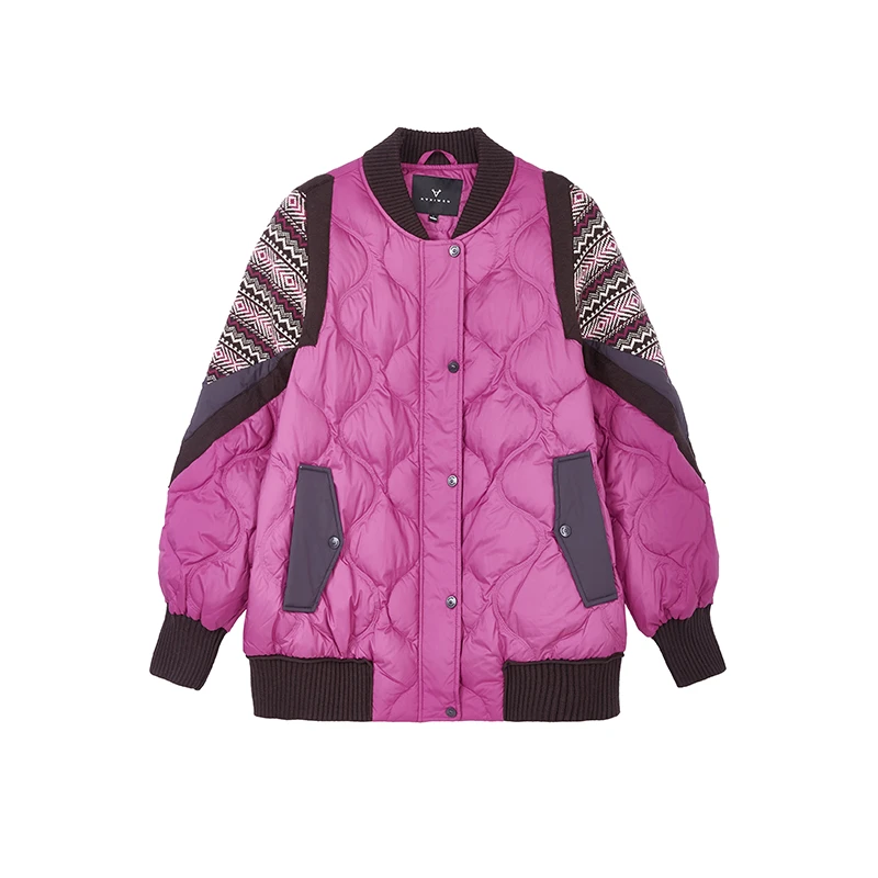 【达人专属】复古针织拼接白鸭绒羽绒服棒球领撞色短上女Y09BYS8659