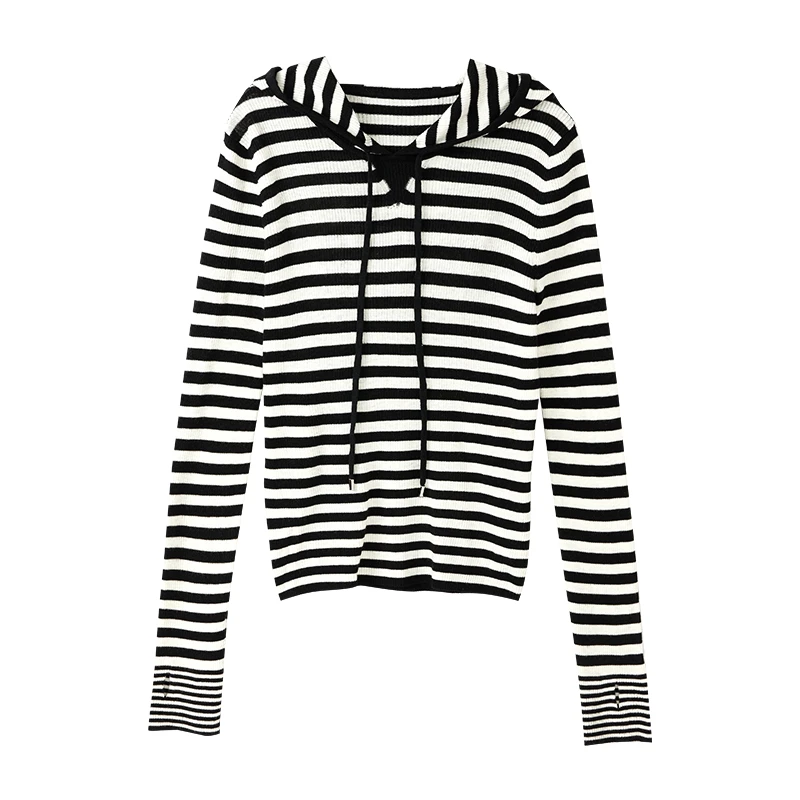 【小余专属】自然高级感条纹针织衫休闲连帽上衣女X08BZS3514