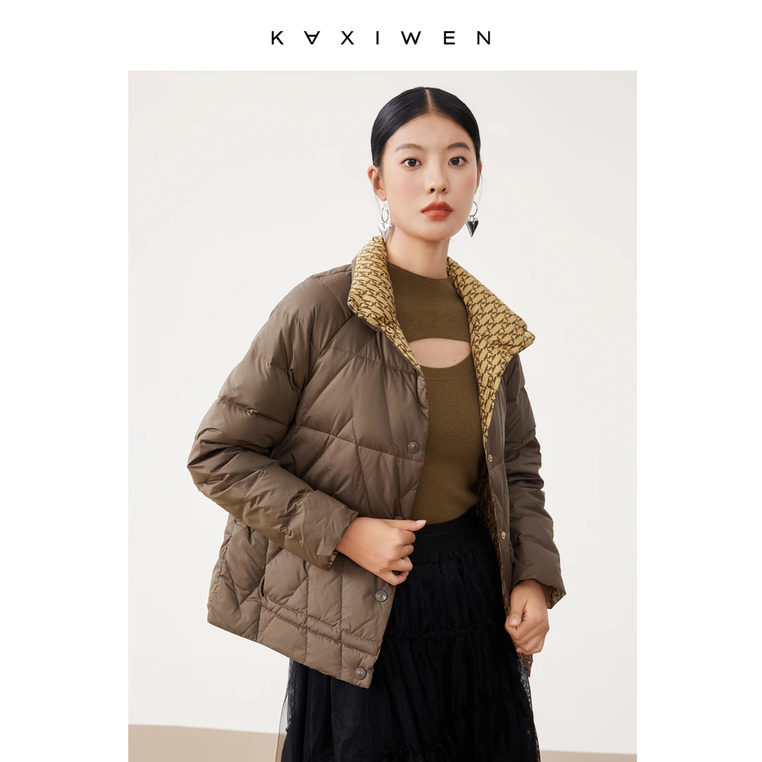 【达人专属】翻领短款宽松外套保暖双面穿羽绒服X10AYE8122