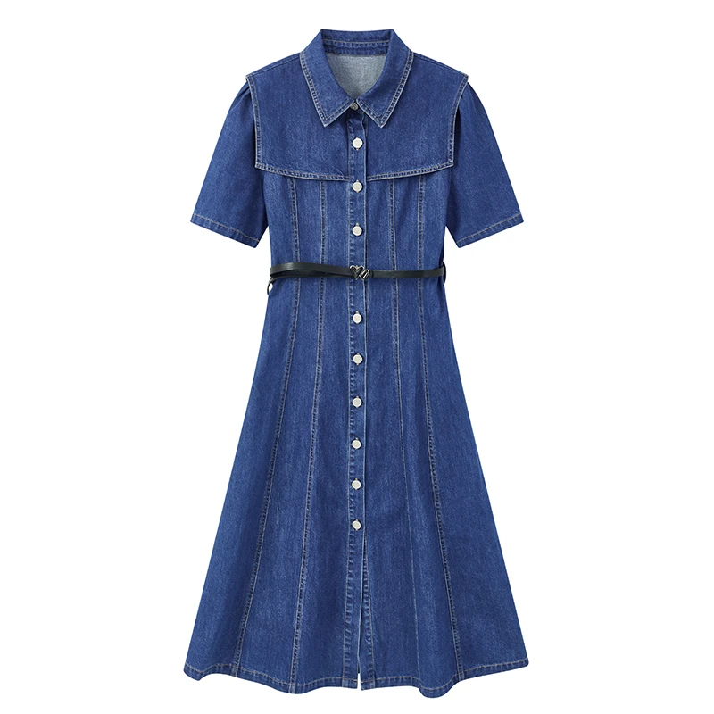 【直播专享】时髦设计感连衣裙修身气质通勤牛仔长裙N6619