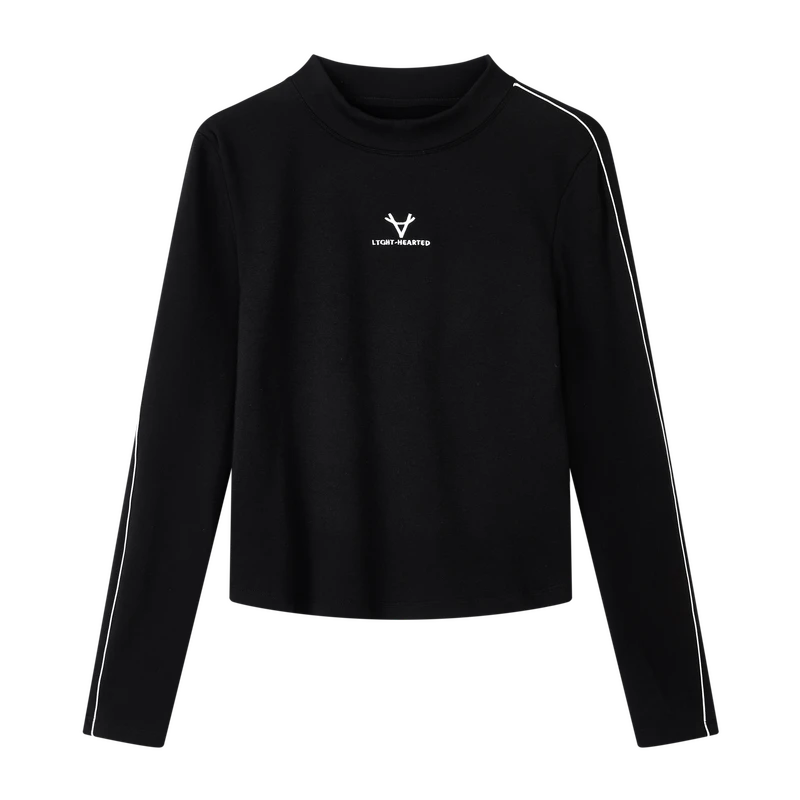 【小北推荐】简约休闲打底衫圆领撞色刺绣上衣X10AJS8120