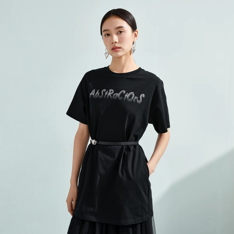 【达人专属】趣味印花中长款T恤休闲连衣裙X03BLS2631