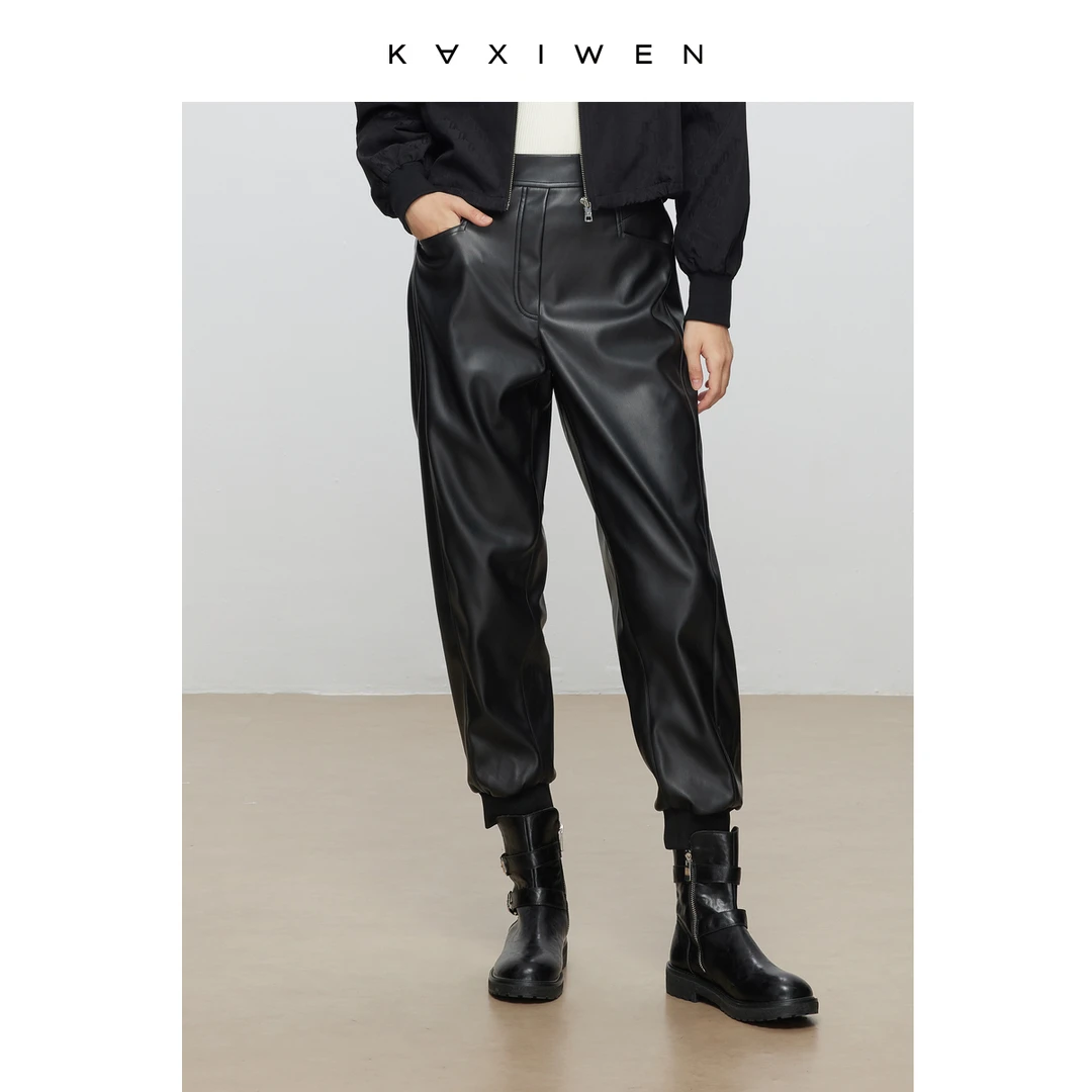 【籽言专属】时髦薄绒束脚皮裤X10AKS8107