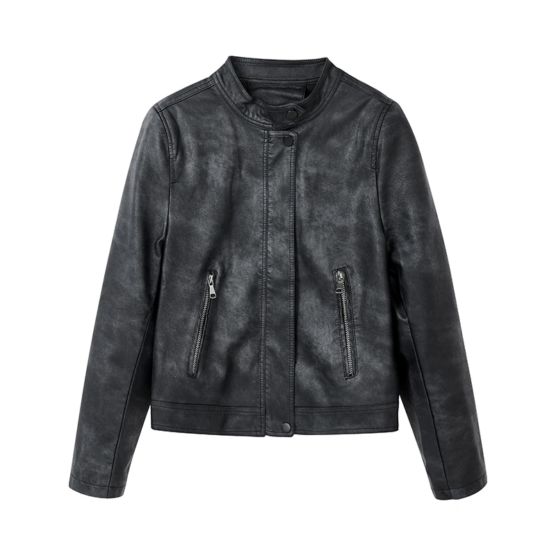 【女乔专属】复古港风晕染高级色皮衣时尚百搭外套D08BWN7740