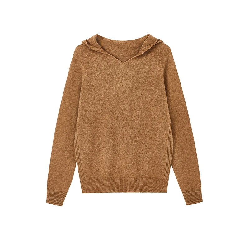【达人专属】宽松休闲慵懒风针织衫连帽V领全羊毛上衣D09CZN9549