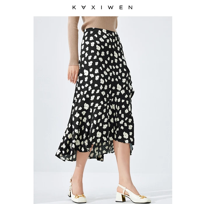 【小余专属】X07AQE3229时尚黑底米花半裙