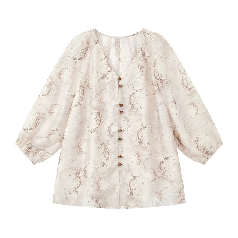 【达人专属】V领晕染花小衫N6683