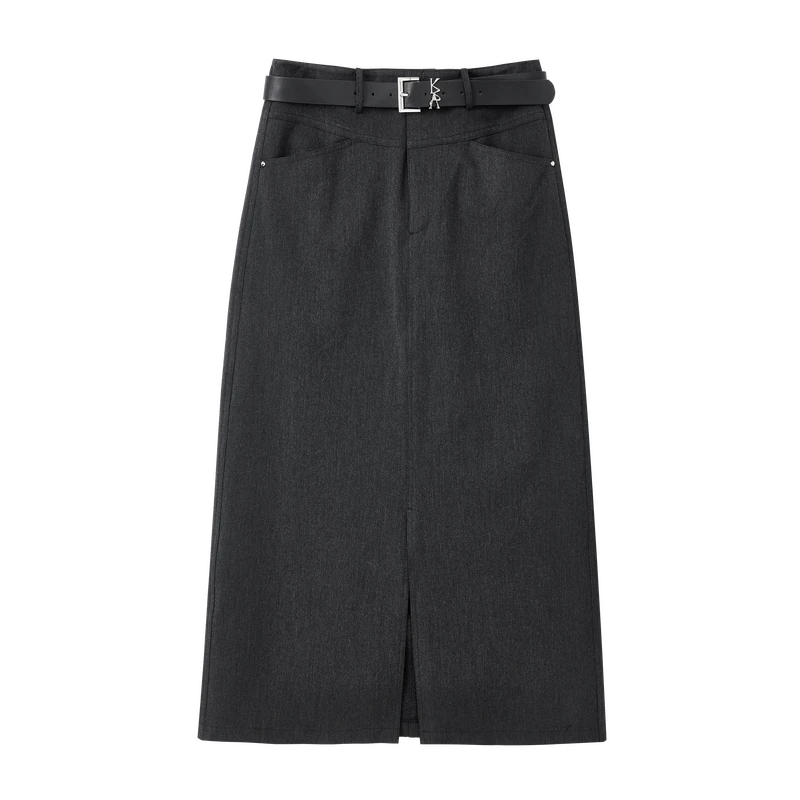 【达人专享】高腰开叉直筒半身裙时尚通勤裙子X09AQS8096