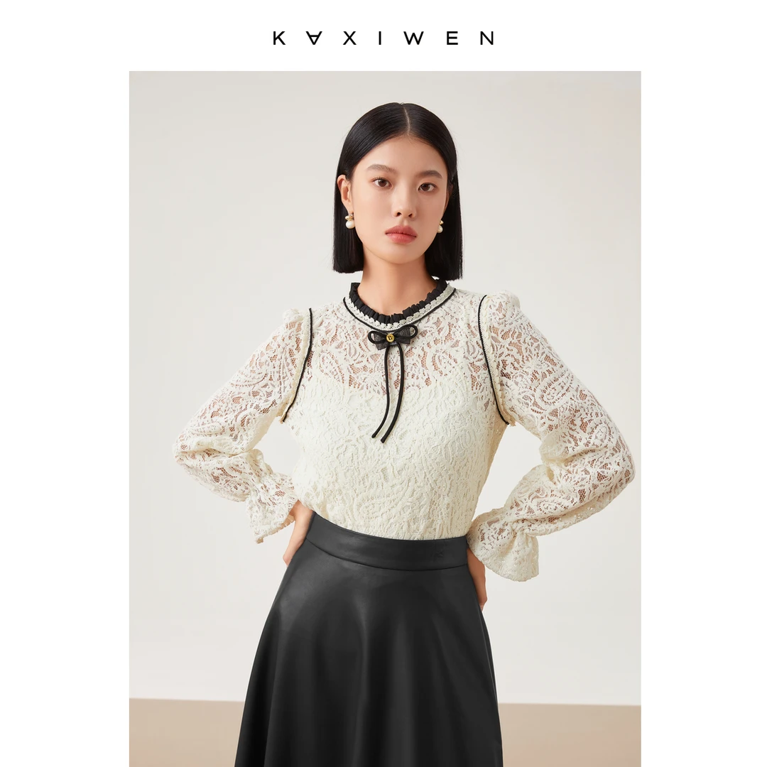 【达人专属】木耳领蝴蝶结装饰设计镂空长袖衬衣D09CXS9060