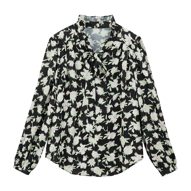 【直播专享】复古文艺衬衫洋气碎花系带上衣N5062