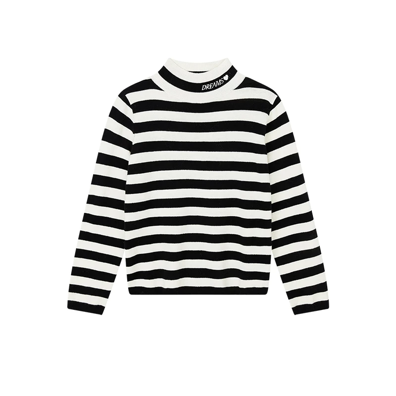 【女乔专属】气质通勤针织衫绵羊毛条纹撞色宽松上衣X10AZS8503