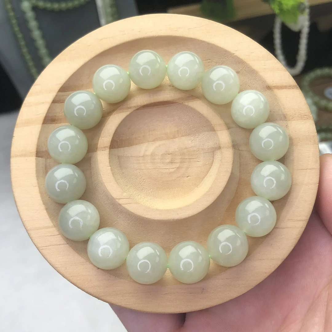 单圈和田玉卡12MM晴水素圈多样性玉手串男款女士HY2608119