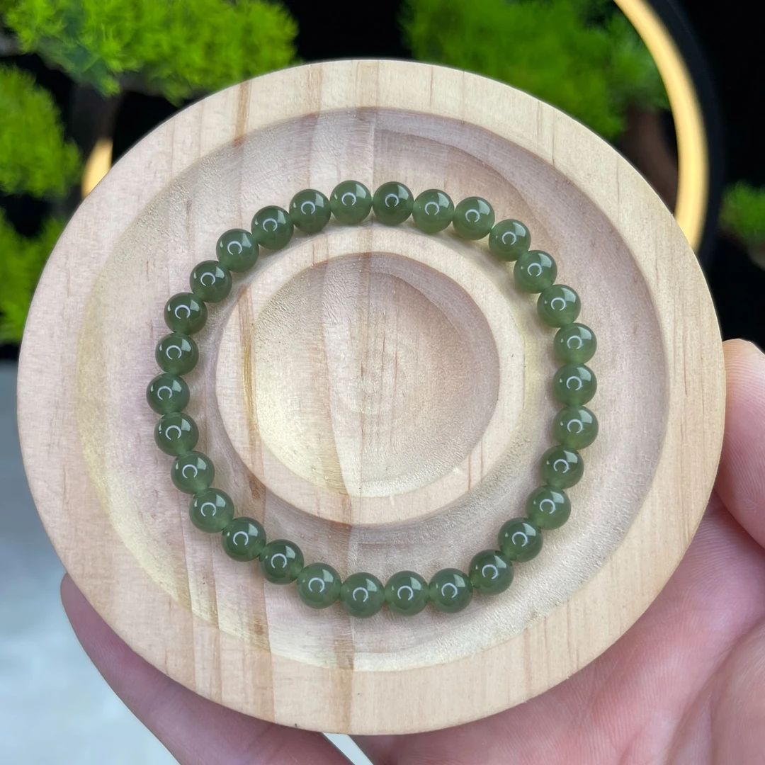 单圈和田玉卡6MM苹果绿湖水绿深色多样性玉手串散珠女士H527089