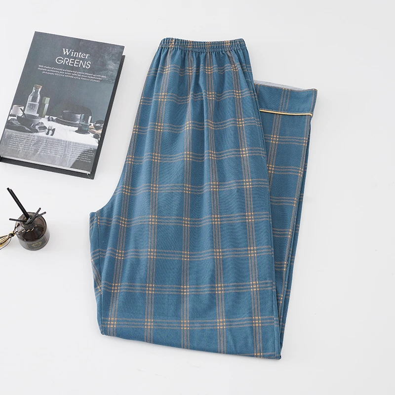 睡裤男士棉质春秋季加肥加大码宽松长裤中青年休闲裤格子家居裤