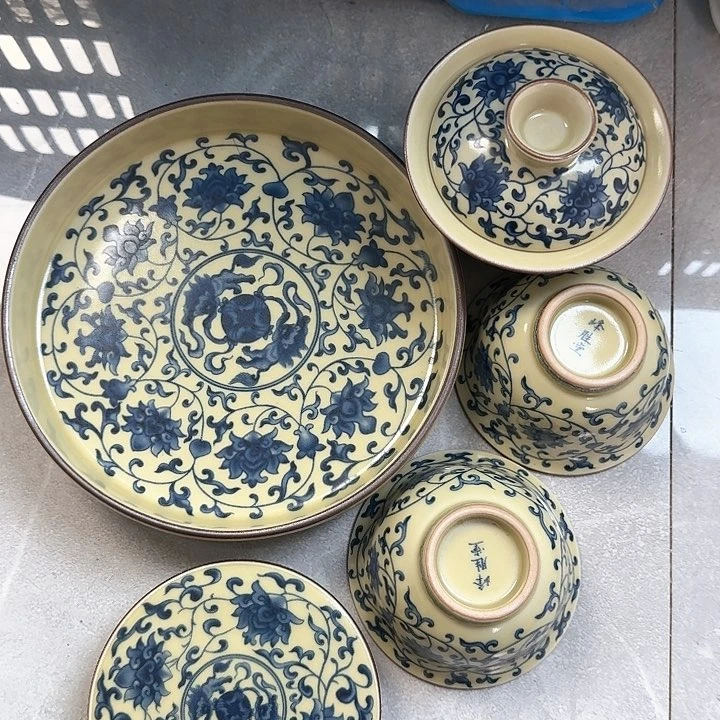 瓷片二号釉缠枝莲五件套