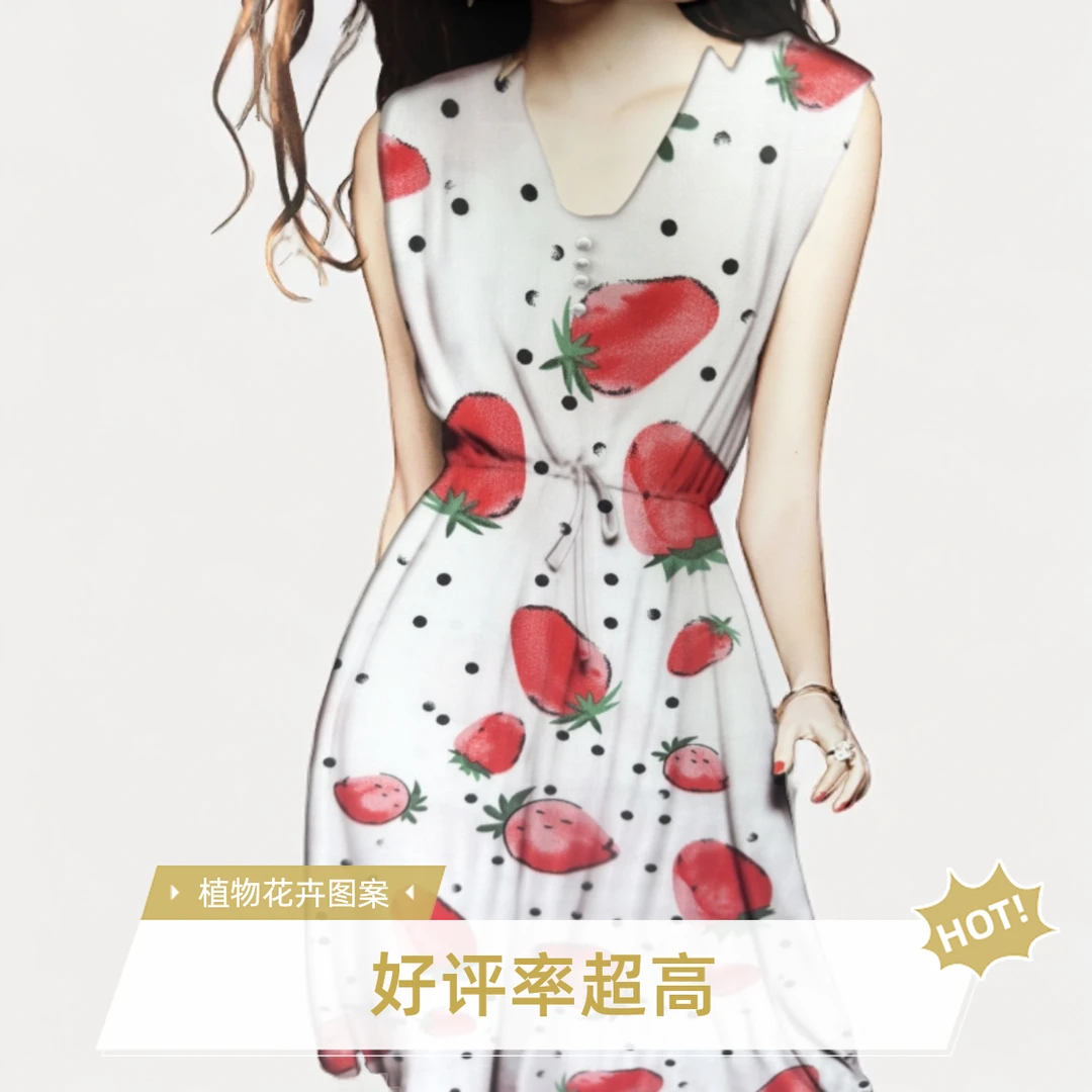 【斜纹草莓】锦墨家  65支水果图案棉绸贡缎正品国风旗袍棉绸布料