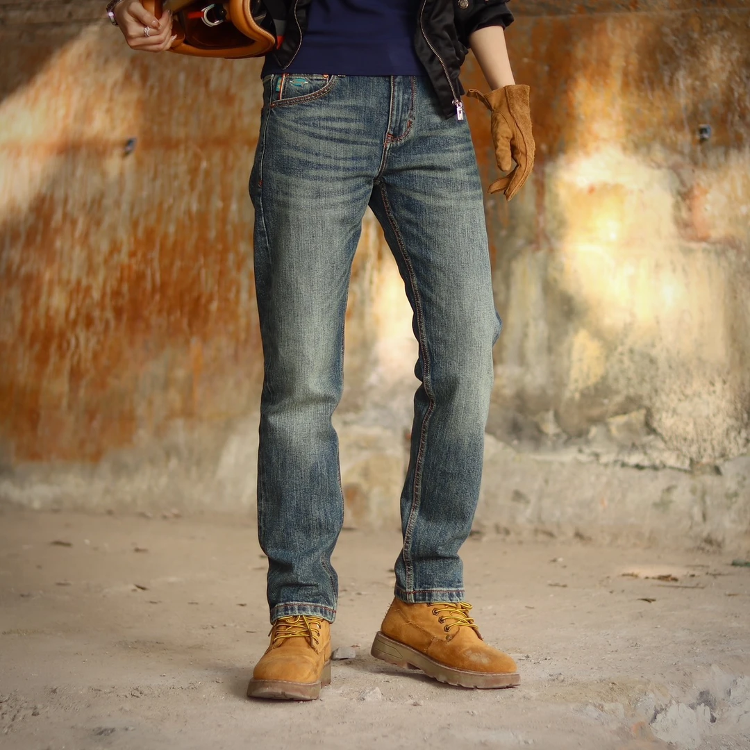 【摩丝潮纹】高端赤耳丹宁复古刺绣印花休闲修身小直筒男士牛仔裤
