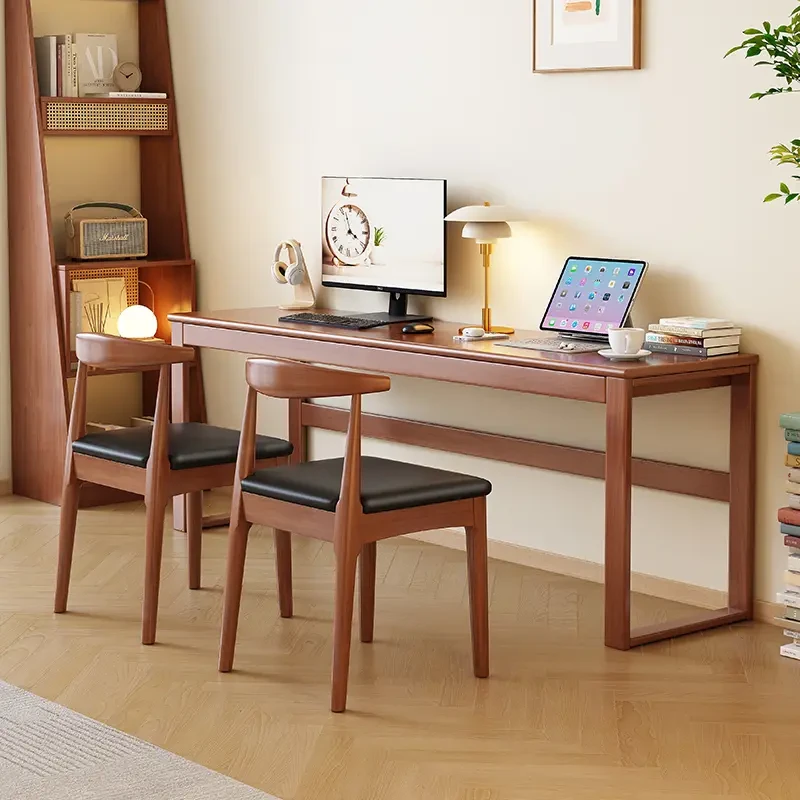 实木单人双人书桌简约现代家用学生写字桌卧室笔记本无抽电脑桌子