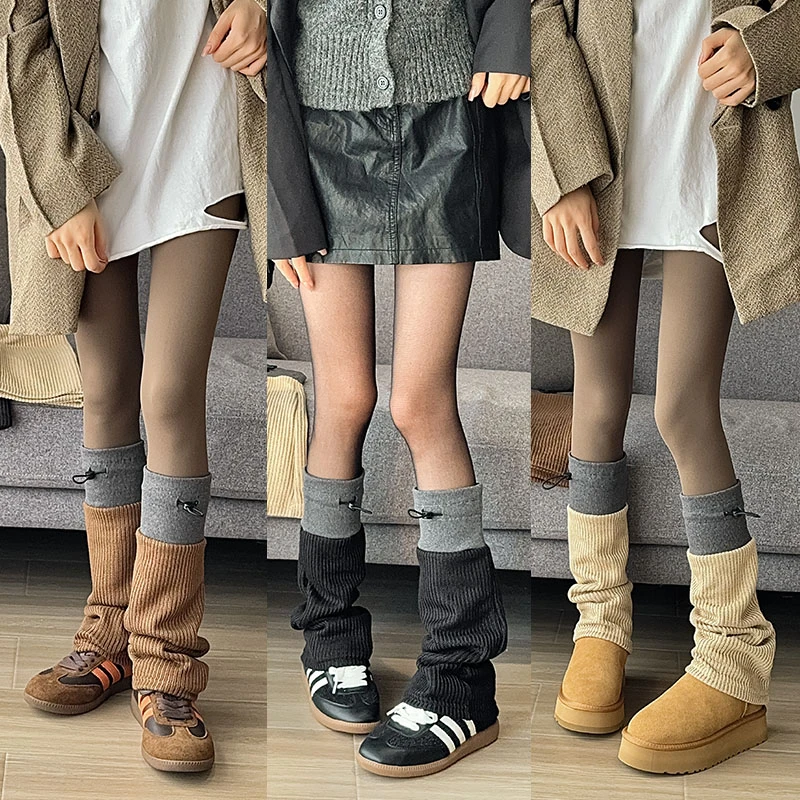 袜子女款秋冬y2k抽绳小腿袜套堆堆袜保暖外穿针织腿套配德训鞋