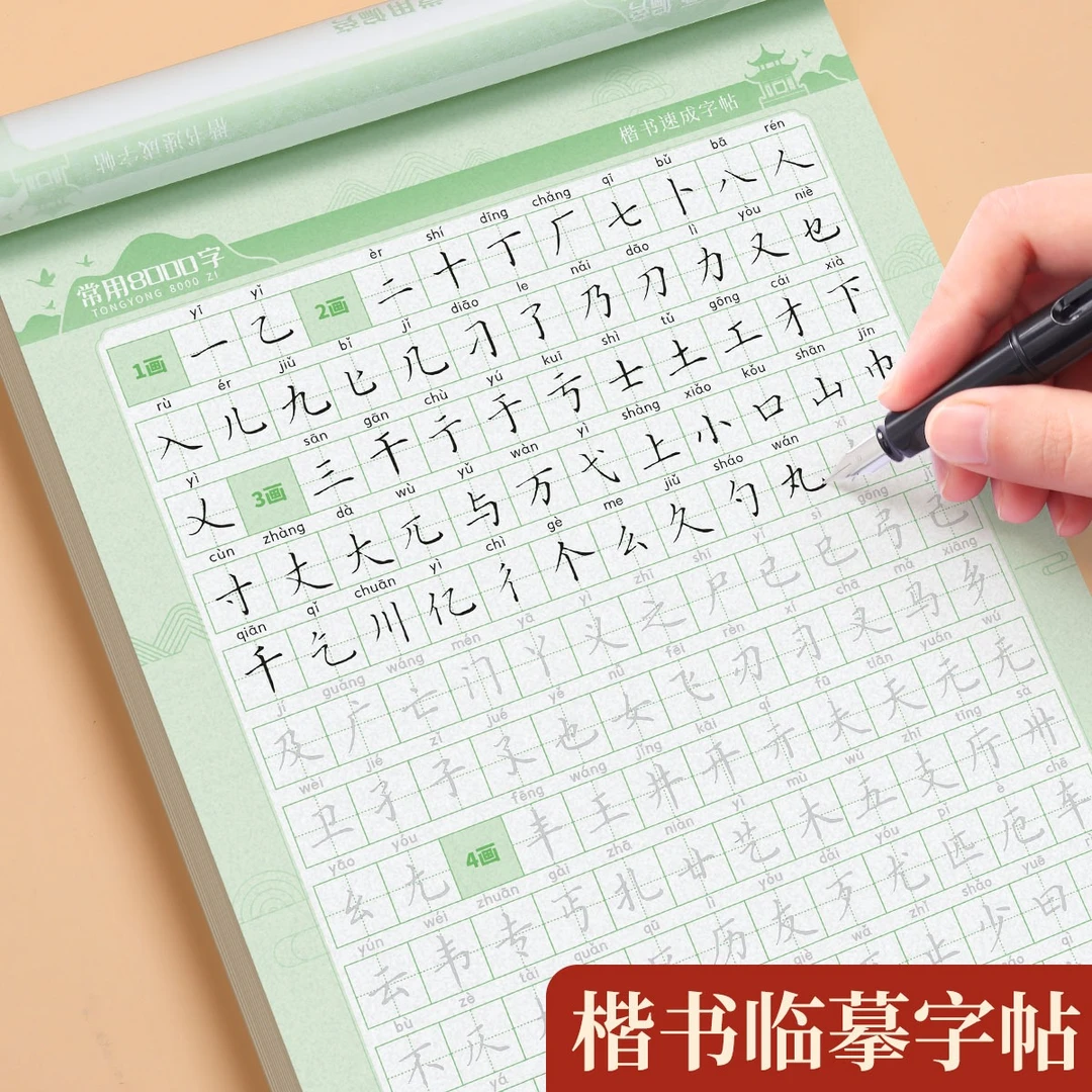 楷书速成钢笔练字帖成人中小学生8000常用字笔画偏旁控笔训练字帖
