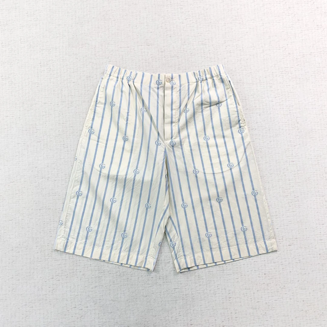 全新未使用 GUCCI/古驰 满印logo条纹百搭短裤46码编码xb2968