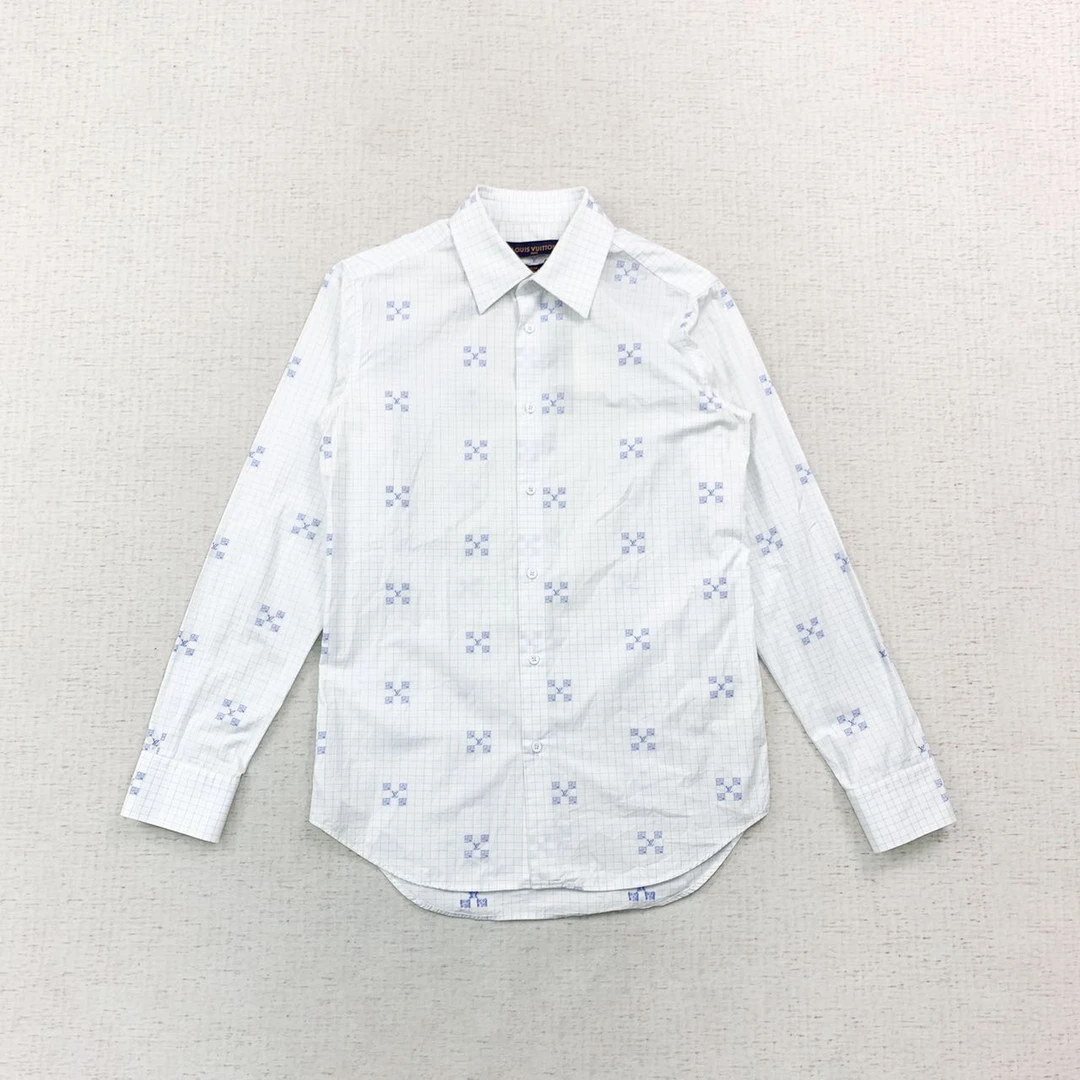 全新未使用  LOUIS VUITTON lv 满印格子条纹衬衫s码编码xb2825