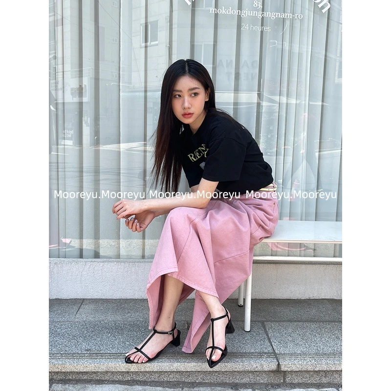 凉鞋女夏季真皮一字扣带2023新款罗马露趾尖头高跟鞋