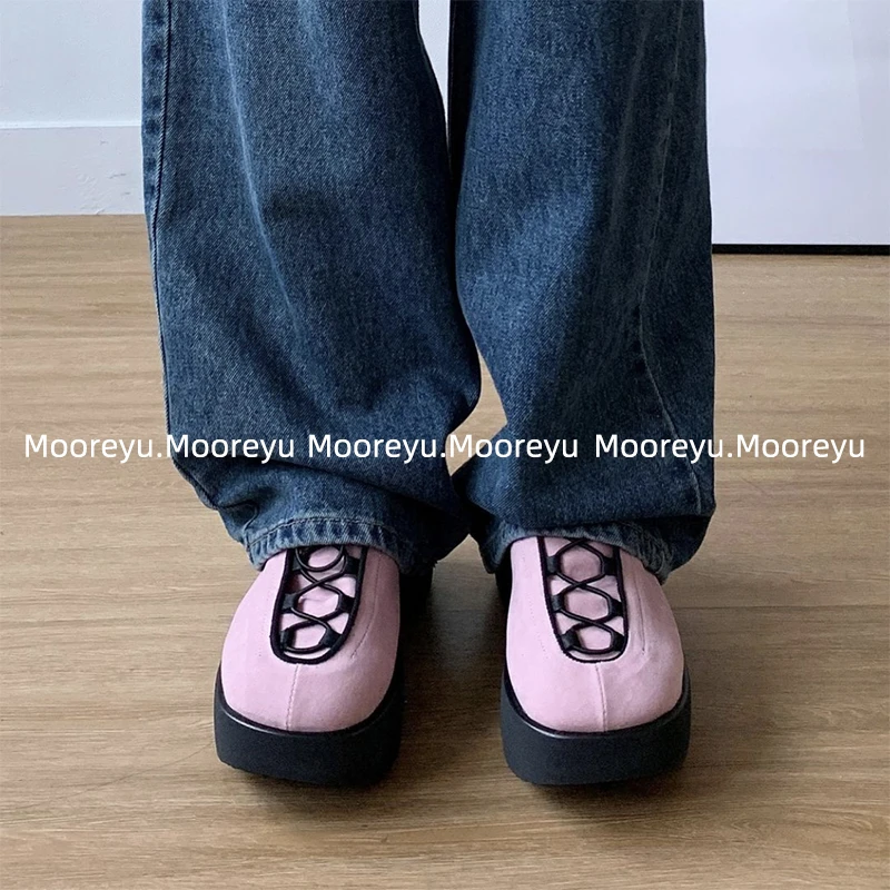 Mooreyu英伦学院风厚底增高单鞋女圆头深口松糕底