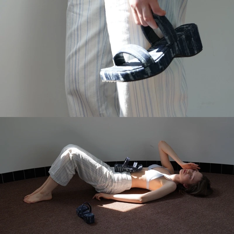 Mooreyu摸鱼厚底高跟凉拖鞋女夏外穿法式牛仔布一字拖网红凉鞋女