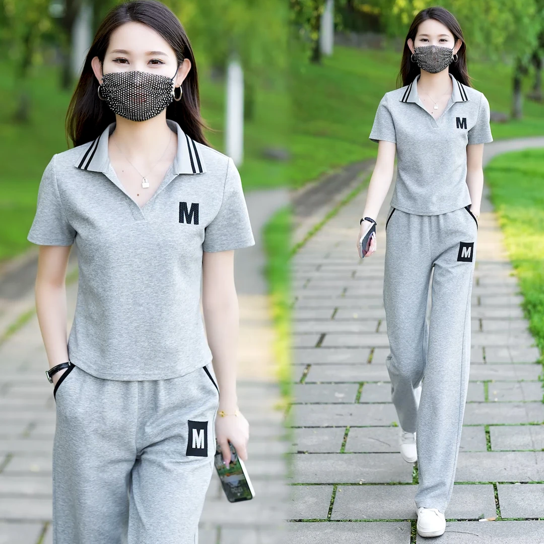 休闲运动套装女夏季2024新款洋气显瘦卫衣小个子时尚直筒裤两件套