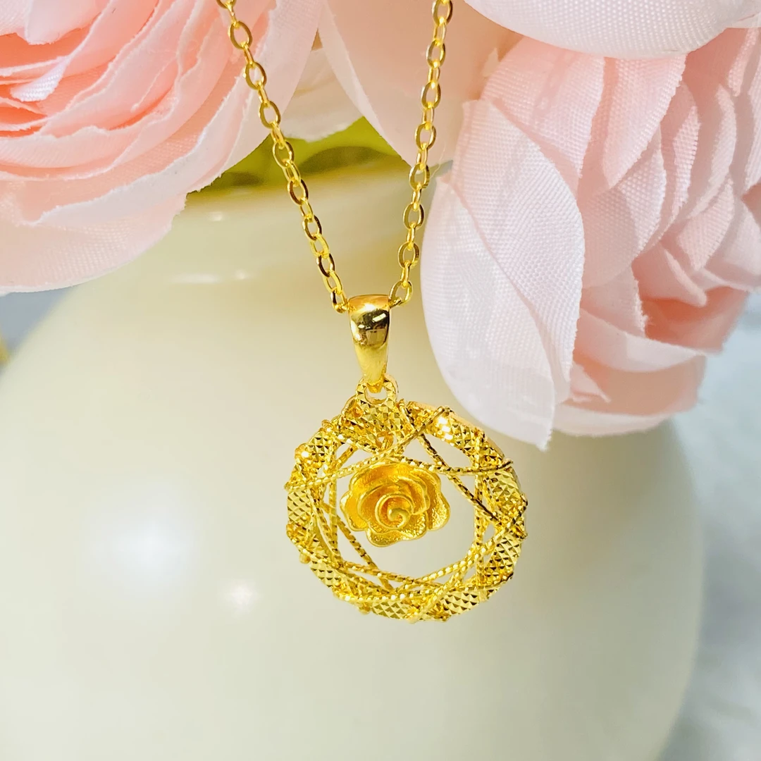 足金999 黄金花丝圆环灵动玫瑰花吊坠 2.42