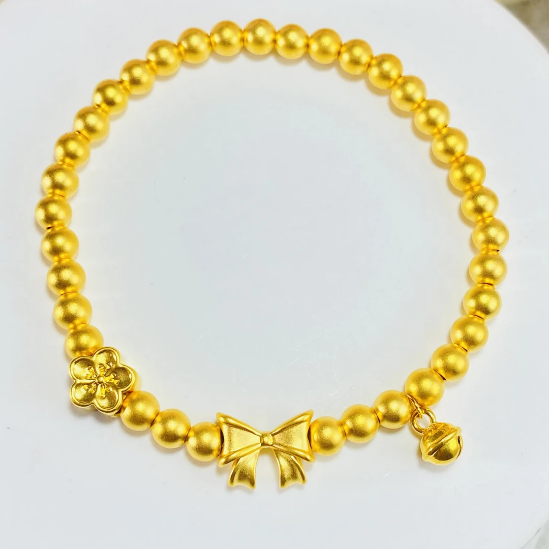 足金999 黄金蝴蝶结桃花铃铛古法金珠手串 2.83