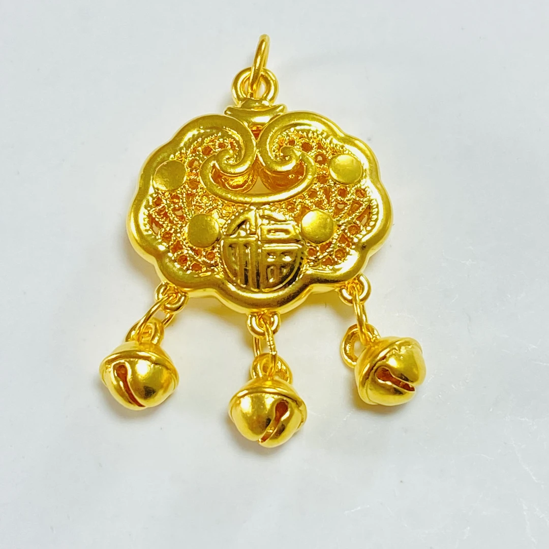 足金999 黄金福字如意铃铛福锁吊坠 1.1