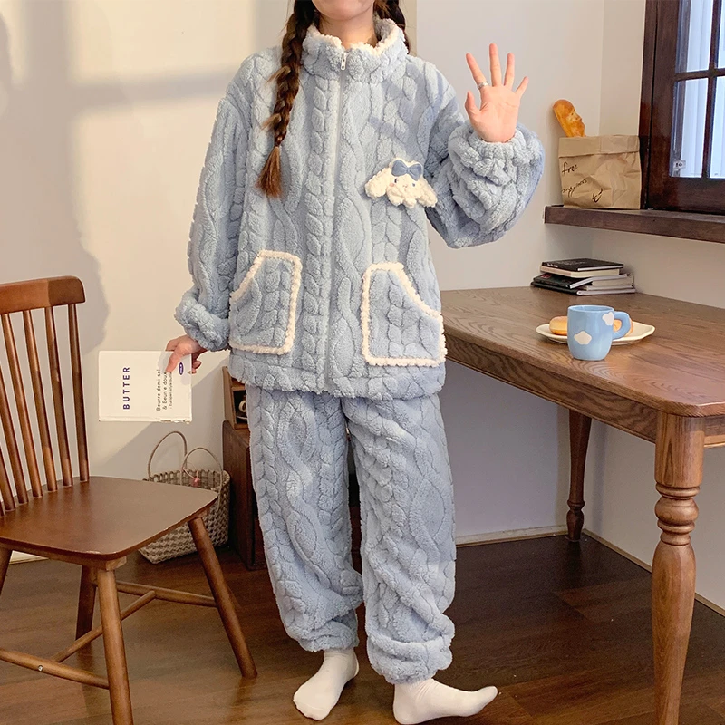 冬款少女加绒加厚睡衣珊瑚绒保暖卡通甜美ins风外穿长袖家居服