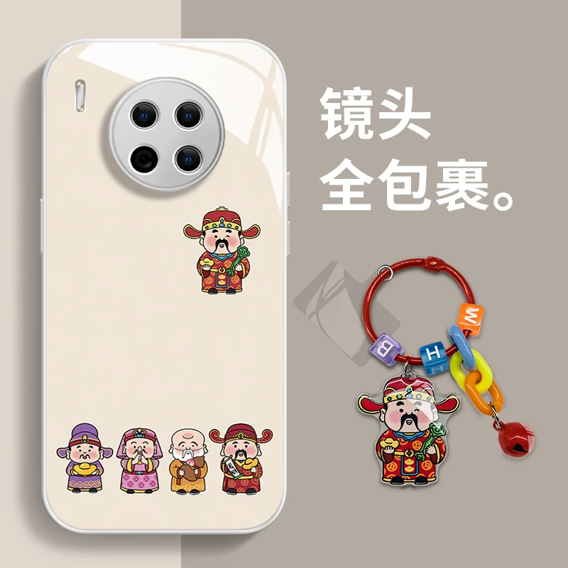 华为Mate30Pro玻璃小财神钥匙扣可爱手机壳女创意高级感保护套