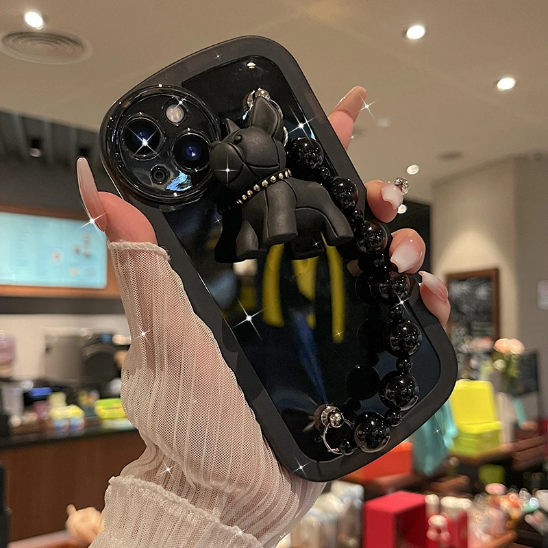 【适用于苹果/华为/vivo/oppo/小米】透明黑斗牛犬手链硅胶手机壳