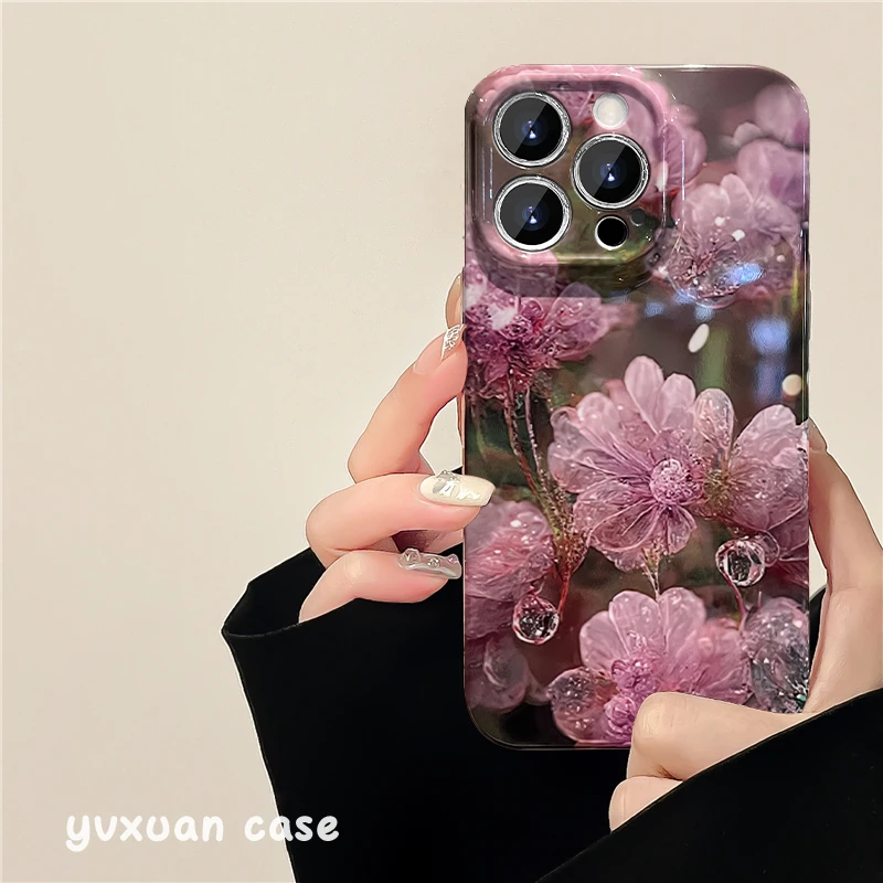 紫色晶莹花苹果14菲林硬壳OPPO高级mate30小米VIVO保护壳女款