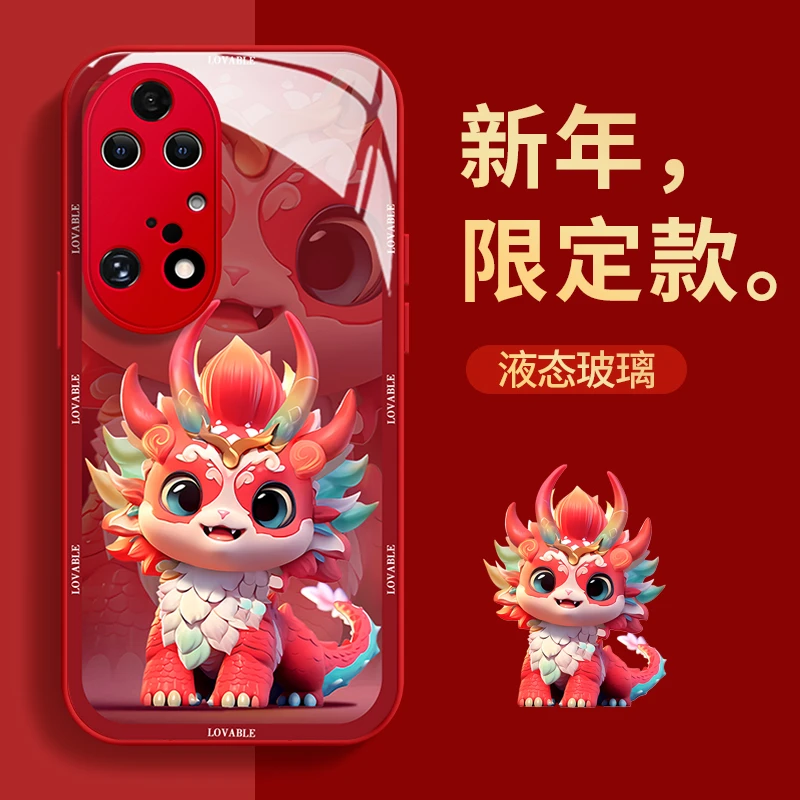 华为p50pro彩色财龙玻璃壳手机壳新女款高级个性创意防摔保护壳