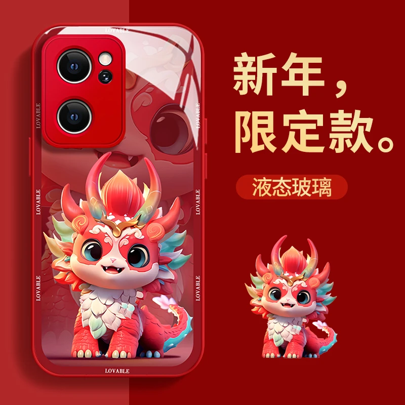 OPPOReno7SE彩色财龙玻璃壳手机壳新女款高级创意网红防摔保护壳