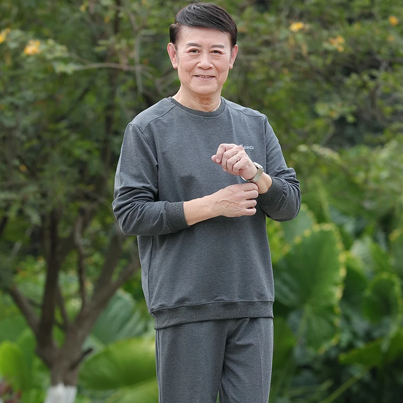 春秋款卫衣套装男士中老年人休闲圆领外套秋装爸爸装长袖运动衣服