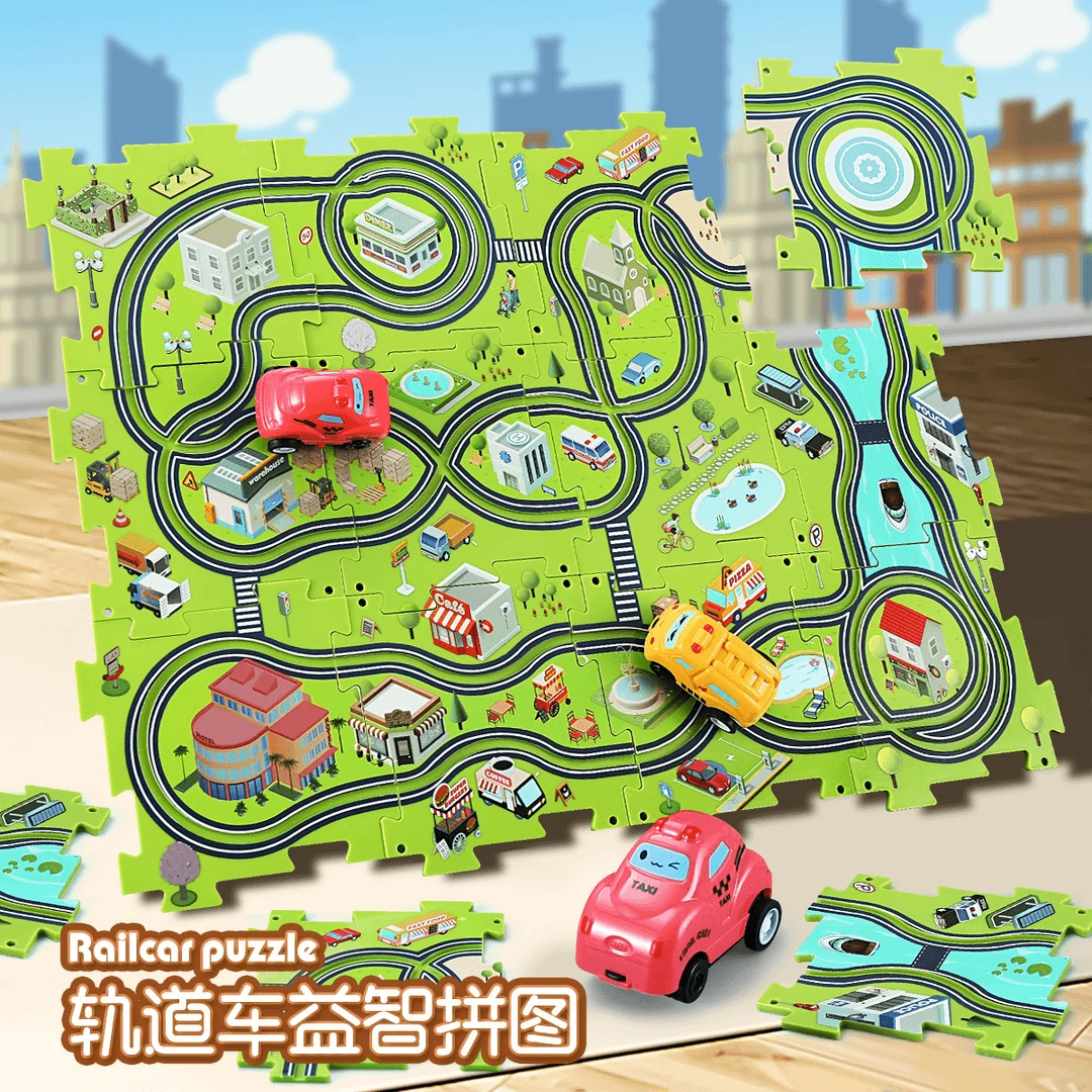 儿童益智DIY拼图小车玩具电动轨道小汽车拼装场景搭建男孩3-6岁