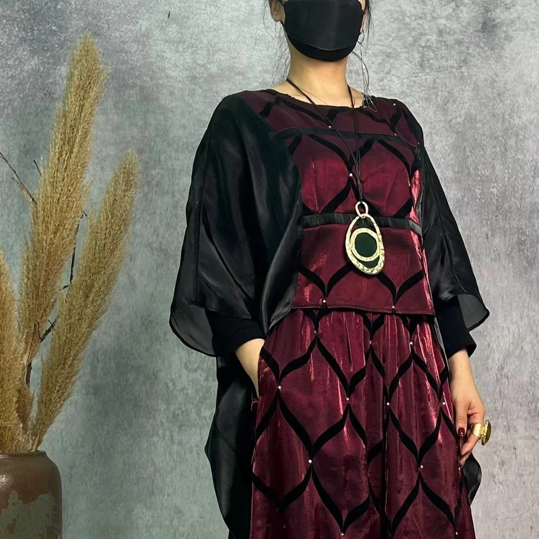 【大海轻奢】W23132-11新款玫紫色拼纱设计师款时尚国风上衣